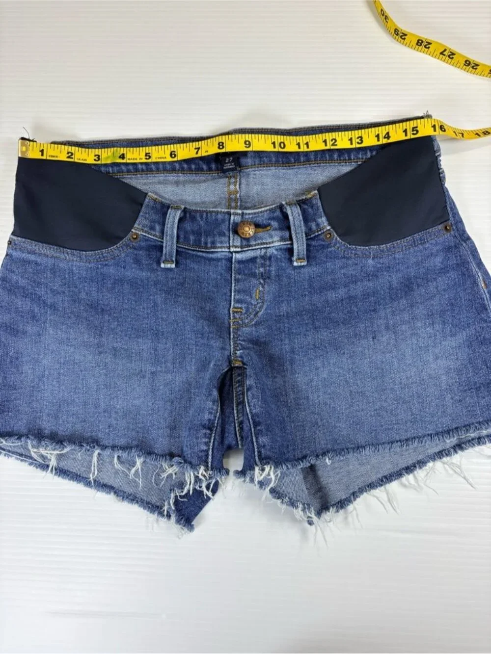 Blue Denim Maternity Jean Shorts with Black Waist Panels